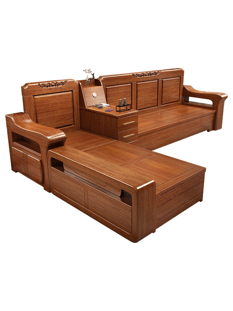 金丝胡桃木实木沙发家用客厅组合新中式全实木储物转角木沙发家具